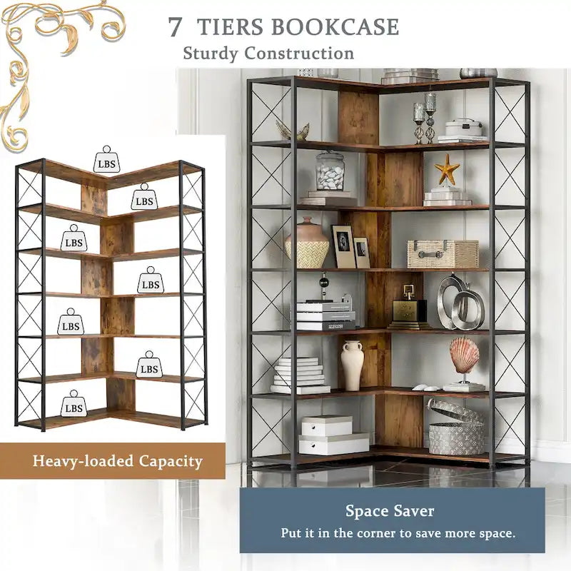 L-Shaped Corner 7-Tier Bookcase