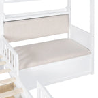 Twin Size House Bed with Sofa, Kids Platform Bed with Two Drawers and Storage Shelf, Gray
