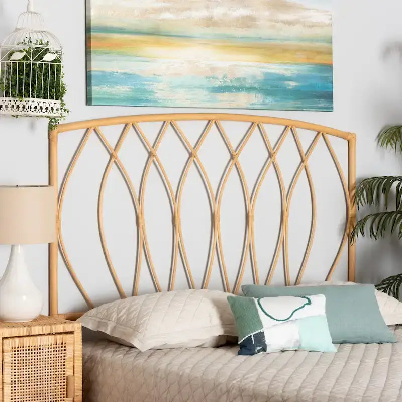 Modern Bohemian Natural Rattan Wall-mountable Headboard-Queen