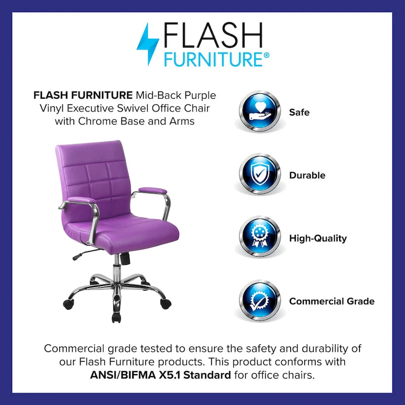 Mid-back Chrome/Vinyl Executive Swivel Office Chair