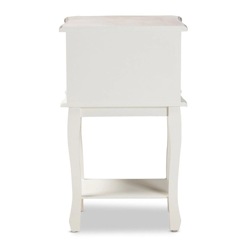 Antique French Country Cottage Two-Tone White and Oak Finished 2-Drawer Wood End Table