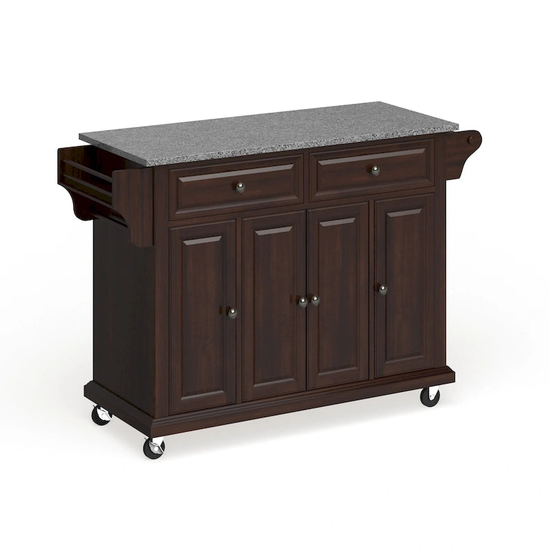 Full Size Granite Top Vintage Mahogany Kitchen Cart - 18d x 51.5w x 36h