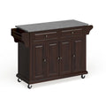 Full Size Granite Top Vintage Mahogany Kitchen Cart - 18d x 51.5w x 36h