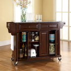 Full Size Granite Top Vintage Mahogany Kitchen Cart - 18d x 51.5w x 36h