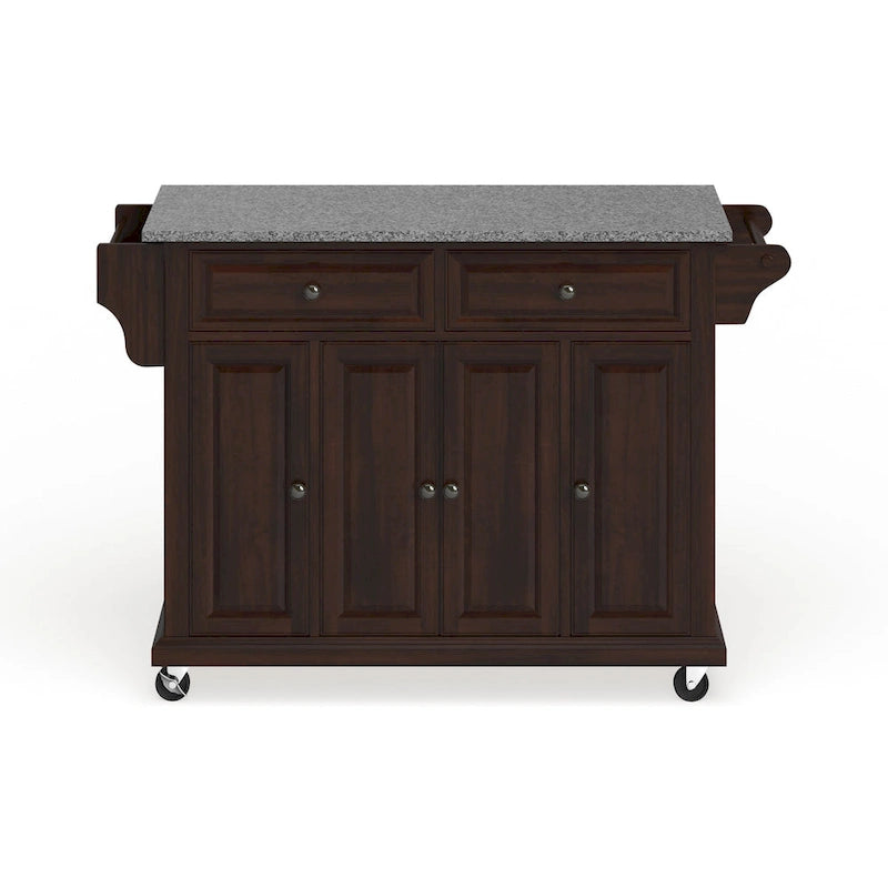 Full Size Granite Top Vintage Mahogany Kitchen Cart - 18d x 51.5w x 36h