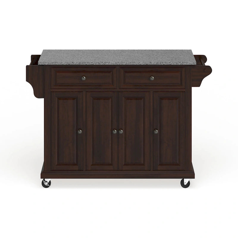 Full Size Granite Top Vintage Mahogany Kitchen Cart - 18d x 51.5w x 36h