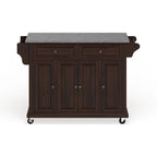 Full Size Granite Top Vintage Mahogany Kitchen Cart - 18d x 51.5w x 36h
