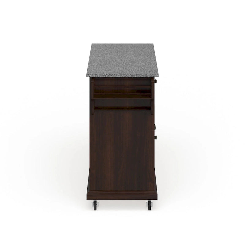 Full Size Granite Top Vintage Mahogany Kitchen Cart - 18d x 51.5w x 36h