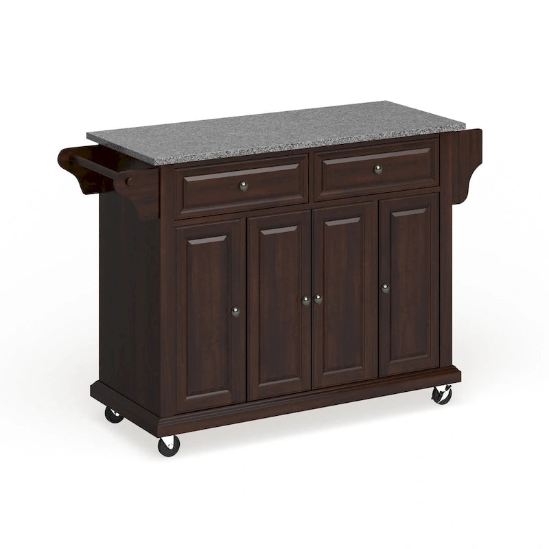 Full Size Granite Top Vintage Mahogany Kitchen Cart - 18d x 51.5w x 36h