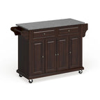 Full Size Granite Top Vintage Mahogany Kitchen Cart - 18d x 51.5w x 36h