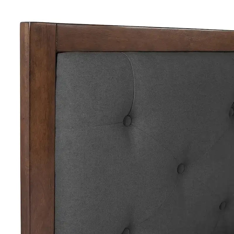 62.75 brown and gray queen size bed frame with upholstered headboard
