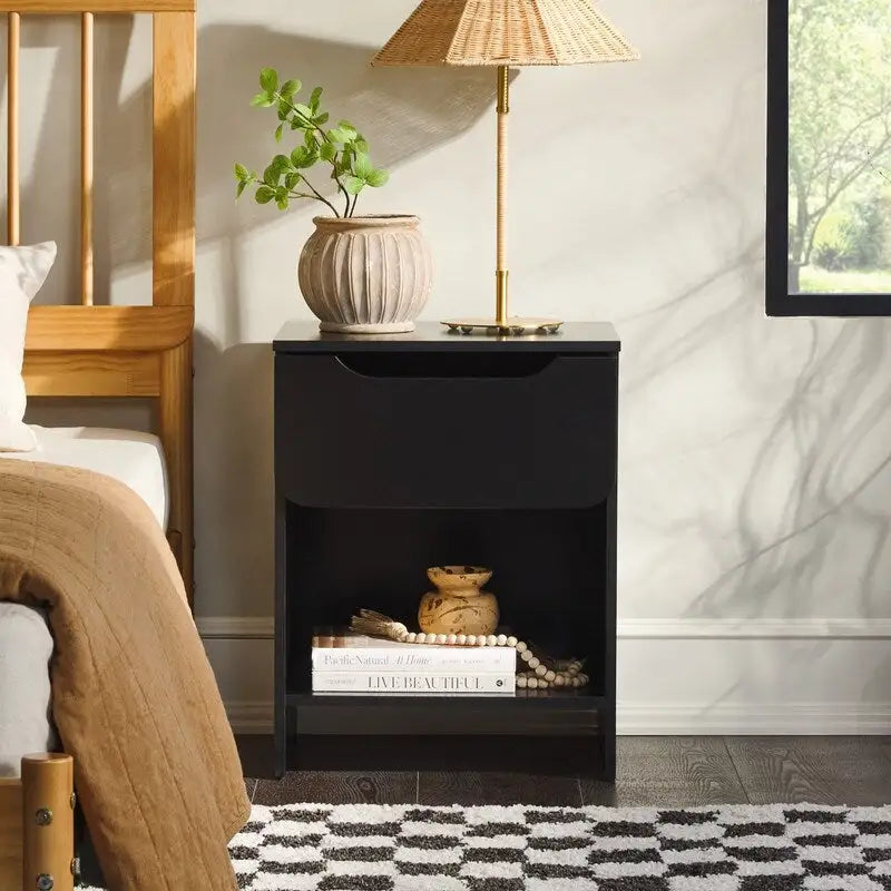 Modern Minimalist 1-Drawer Nightstand with Cubby