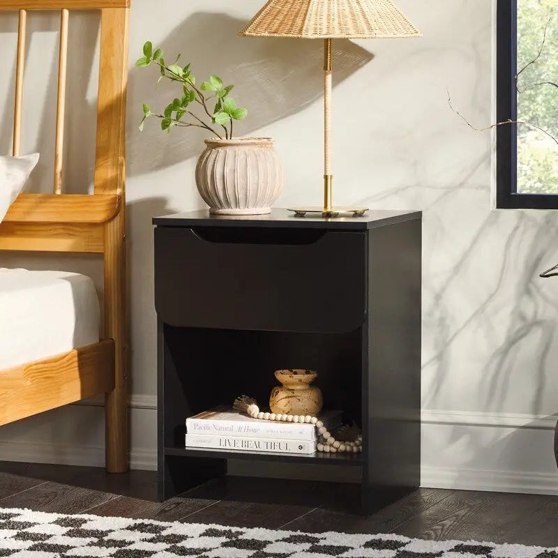 Modern Minimalist 1-Drawer Nightstand with Cubby