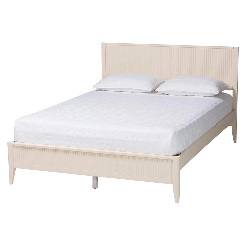 Mid-Century Fluted Wood Platform Bed