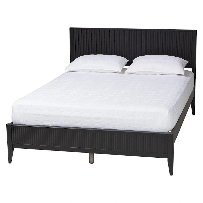Mid-Century Fluted Wood Platform Bed