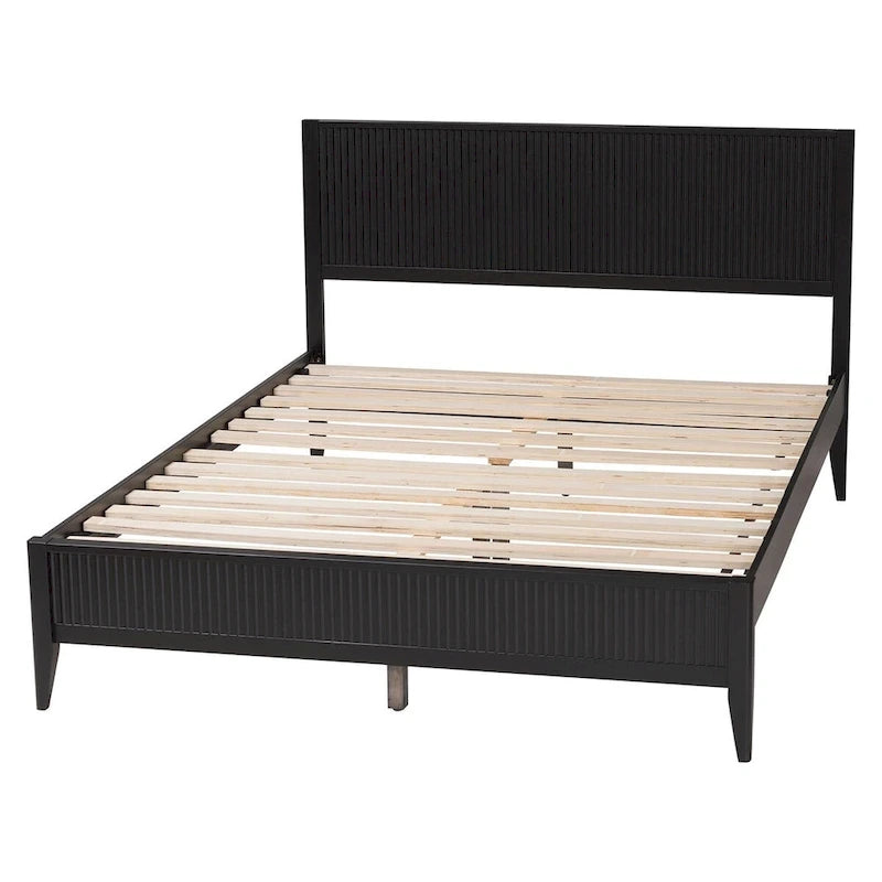 Mid-Century Fluted Wood Platform Bed