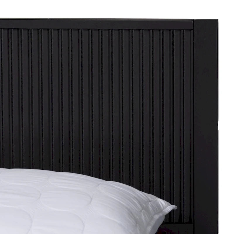 Mid-Century Fluted Wood Platform Bed