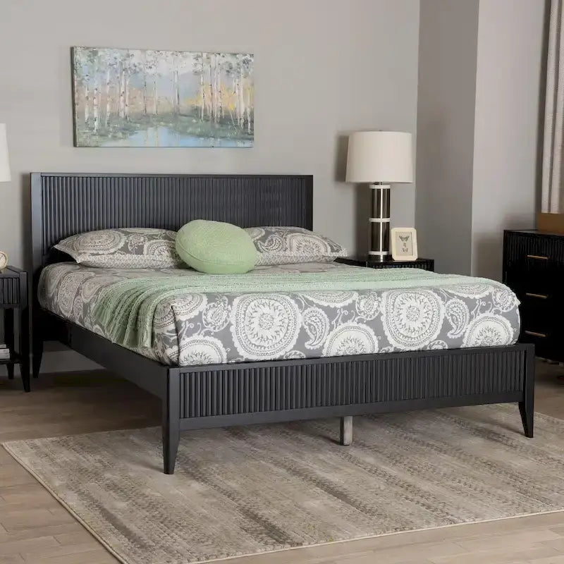 Mid-Century Fluted Wood Platform Bed