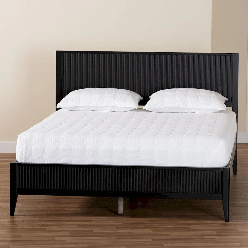 Mid-Century Fluted Wood Platform Bed