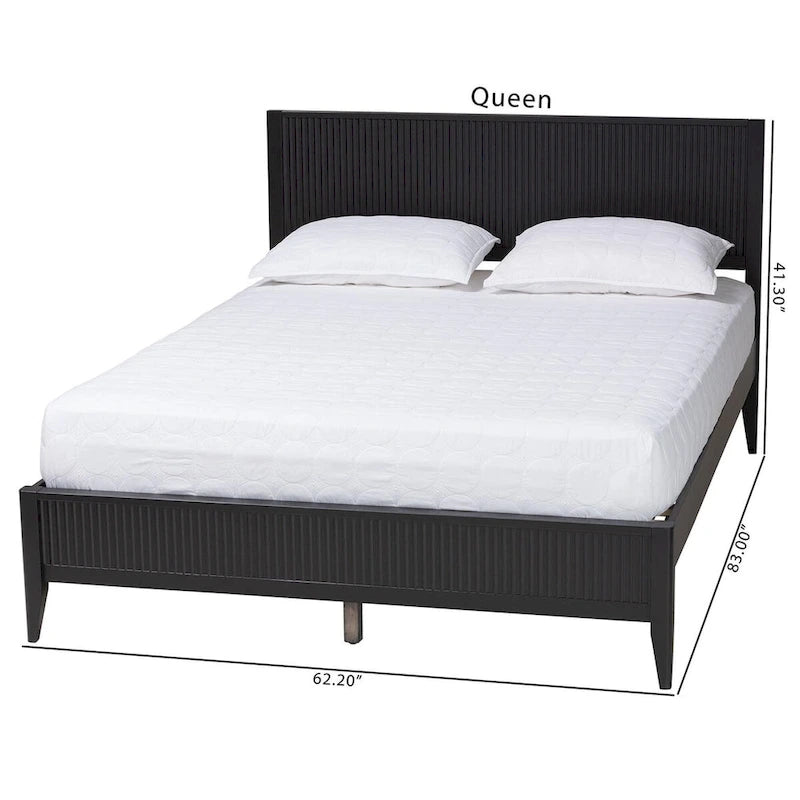 Mid-Century Fluted Wood Platform Bed