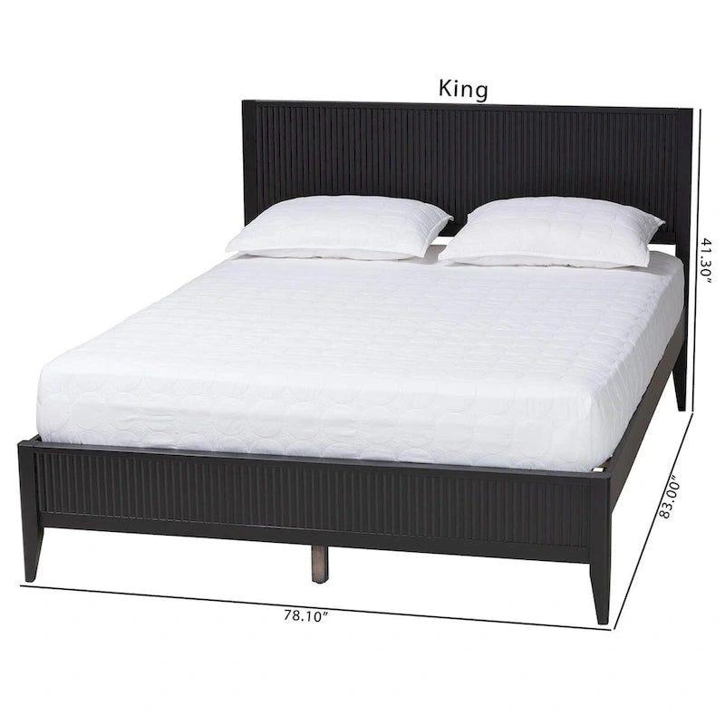 Mid-Century Fluted Wood Platform Bed
