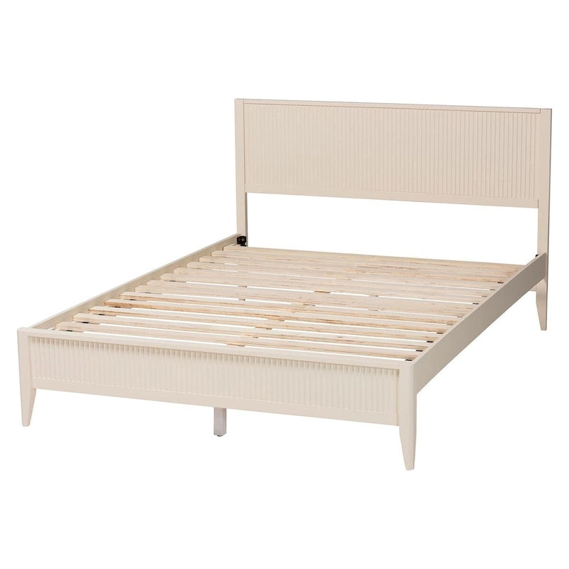 Mid-Century Fluted Wood Platform Bed