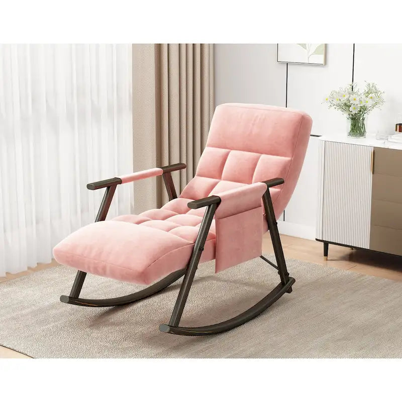 Velvet Rocking Chair With Foot Rest