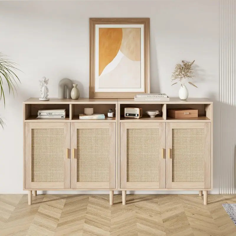 Modern Rattan Buffet Cabinet - 62.9D x 15.7W x 36.2H