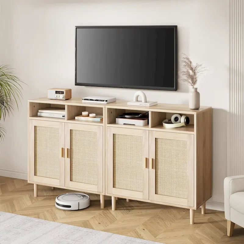 Modern Rattan Buffet Cabinet - 62.9D x 15.7W x 36.2H