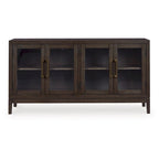 60 Inch Sideboard Display Server, 2 Glass Double Door Cabinets, Dark Brown