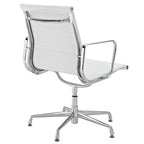 White Genuine Leather Ribbed Mid Back Conference Office Side Chair