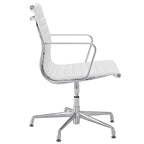 White Genuine Leather Ribbed Mid Back Conference Office Side Chair