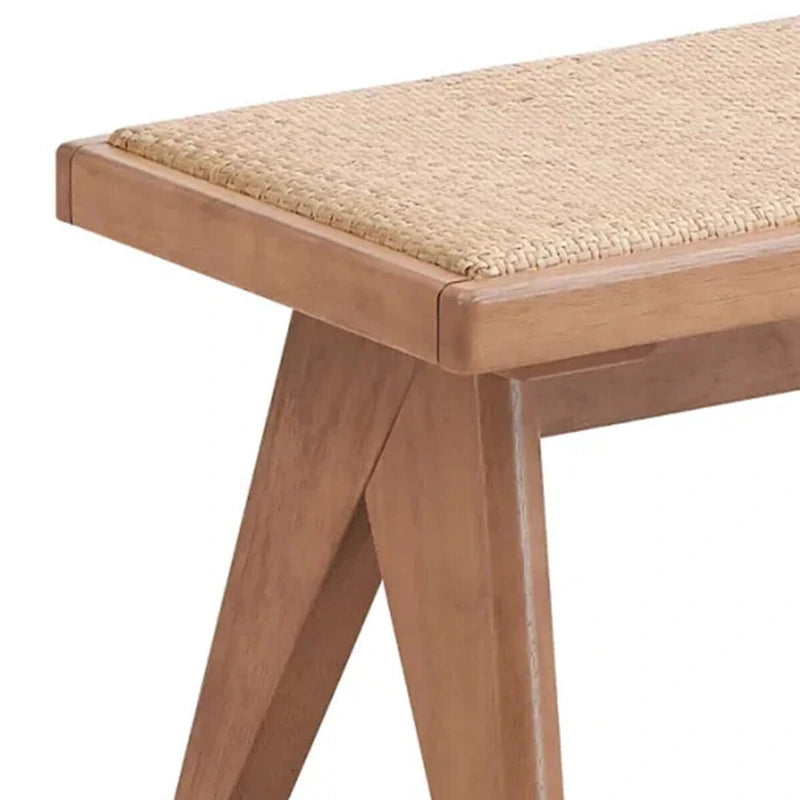 51 Inch Dining Bench, Transitional Woven Rattan, Natural Brown Wood