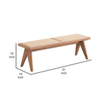 51 Inch Dining Bench, Transitional Woven Rattan, Natural Brown Wood