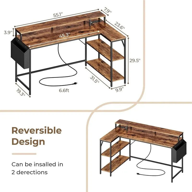 L Shaped Gaming Desk with LED Lights