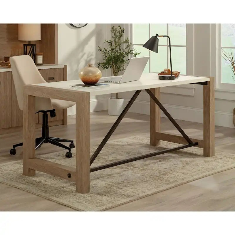 Modern Farmhouse Executive Desk, 66 Inch, Brushed Oak