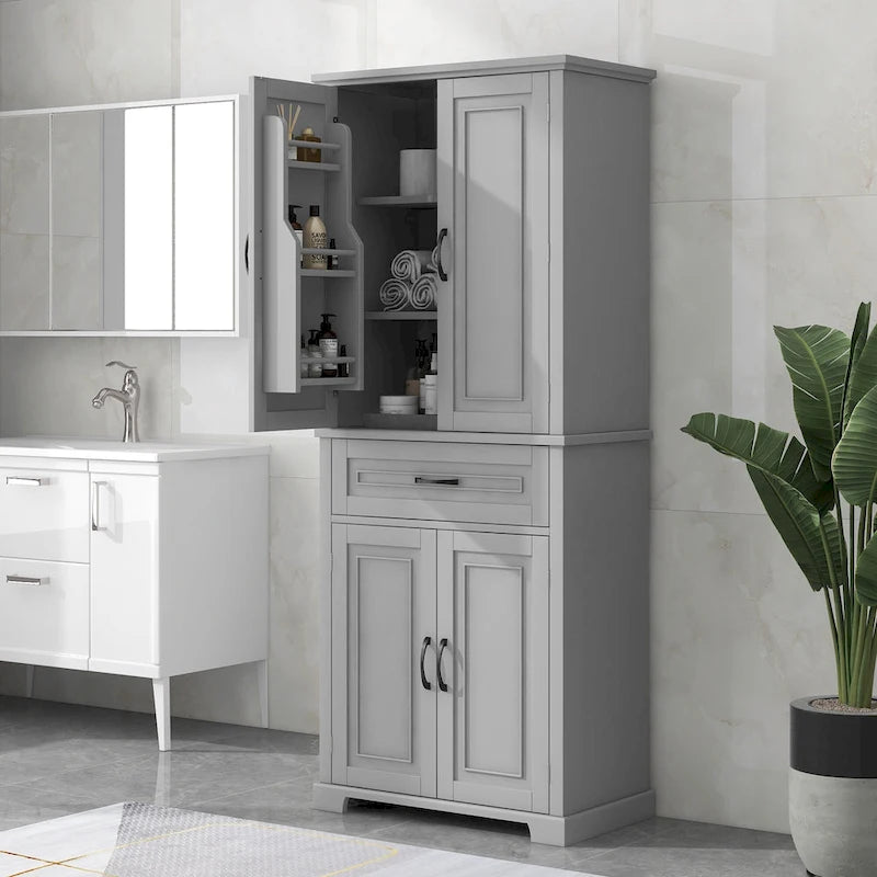 Tall Bathroom Storage Cabinet with Drawers and Adjustable Shelf