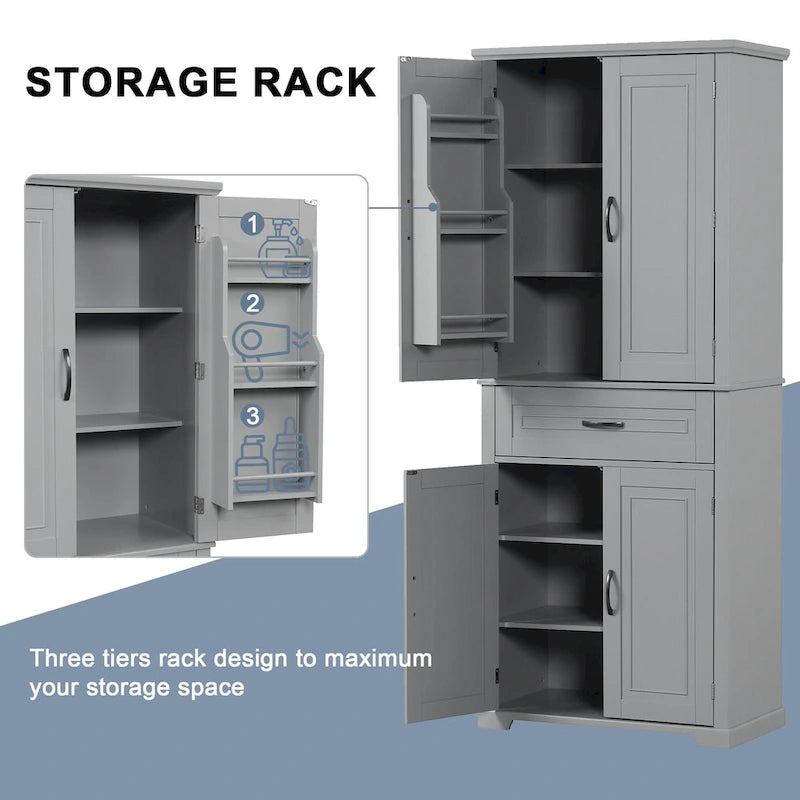 Tall Bathroom Storage Cabinet with Drawers and Adjustable Shelf