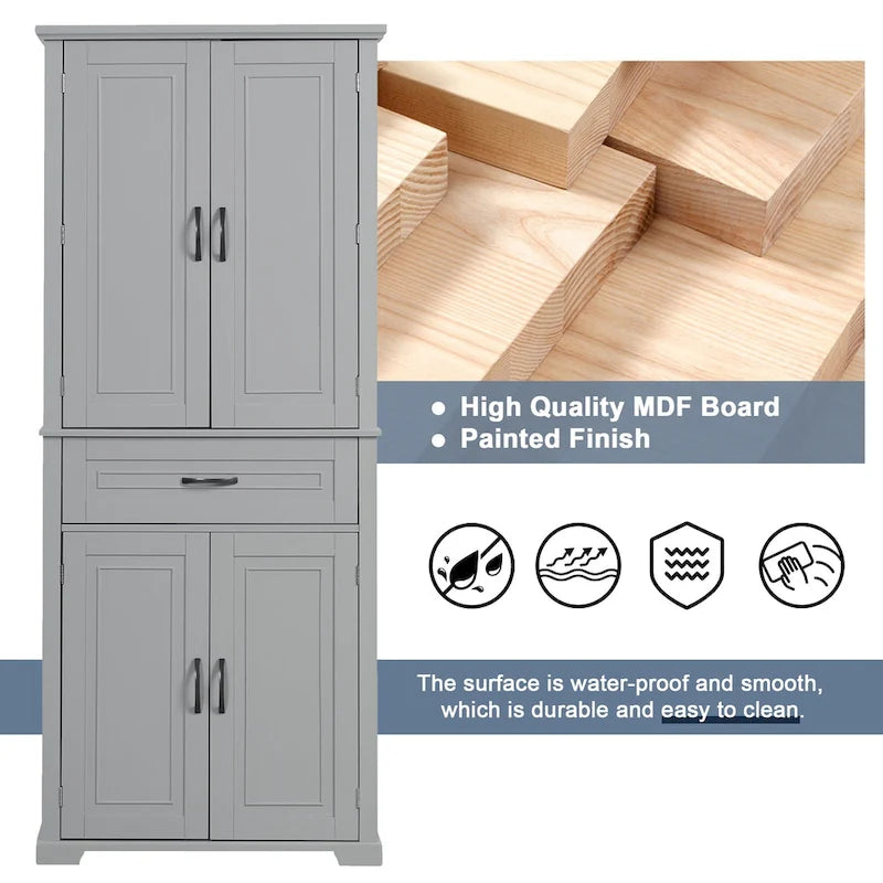 Tall Bathroom Storage Cabinet with Drawers and Adjustable Shelf