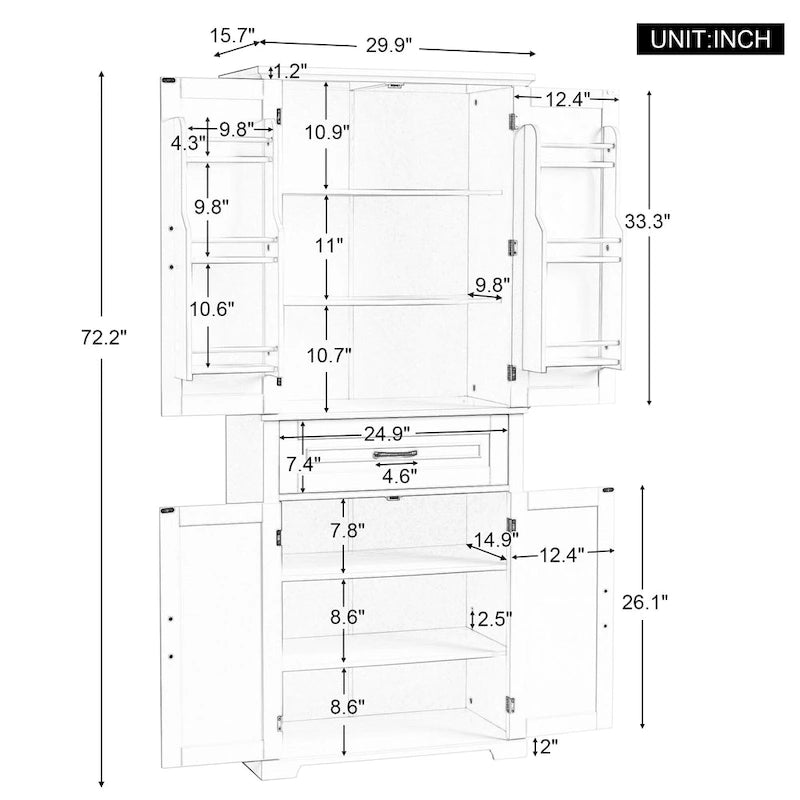 Tall Bathroom Storage Cabinet with Drawers and Adjustable Shelf