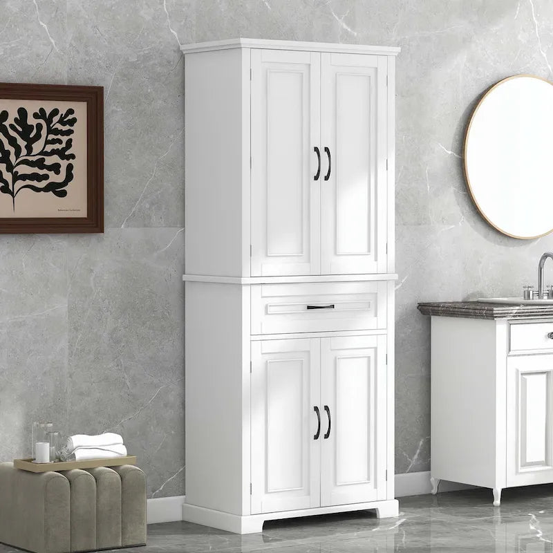 Tall Bathroom Storage Cabinet with Drawers and Adjustable Shelf