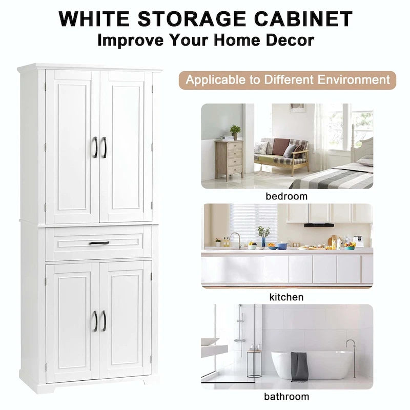 Tall Bathroom Storage Cabinet with Drawers and Adjustable Shelf