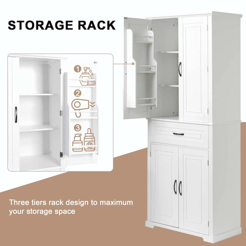 Tall Bathroom Storage Cabinet with Drawers and Adjustable Shelf