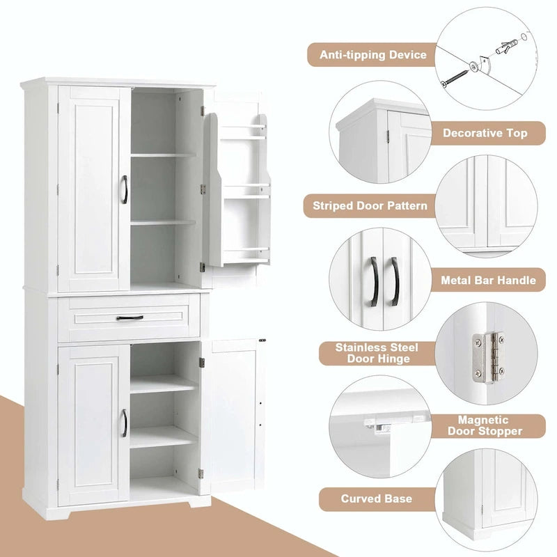 Tall Bathroom Storage Cabinet with Drawers and Adjustable Shelf