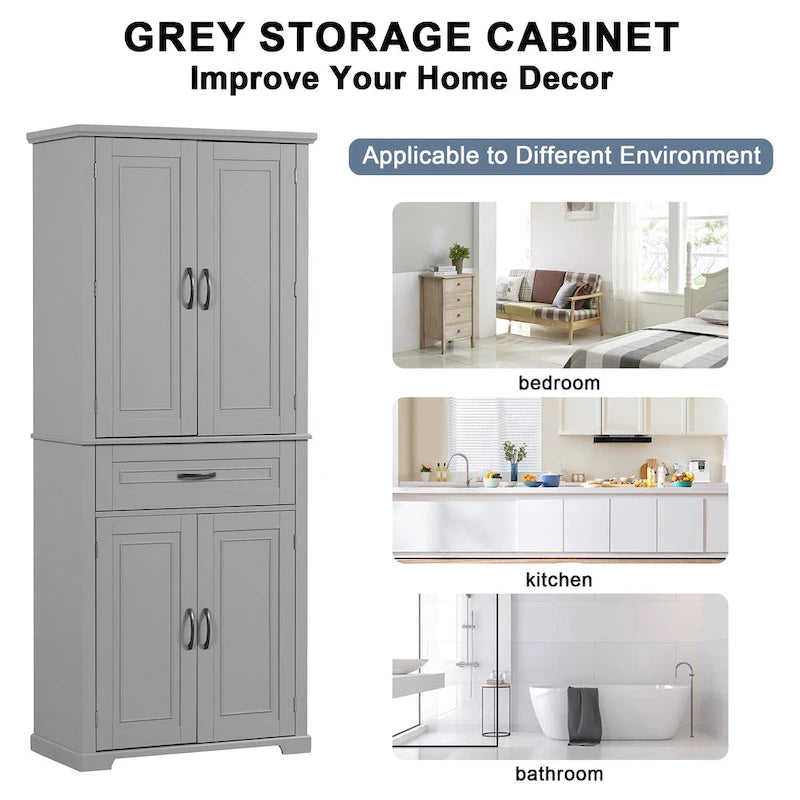 Tall Bathroom Storage Cabinet with Drawers and Adjustable Shelf