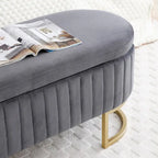 Storage Bench Bedroom Bench, Velvet Oval Upholstered End of Bed Bench with Golden Metal Legs, 50 Storage Ottoman Bench