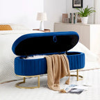 Storage Bench Bedroom Bench, Velvet Oval Upholstered End of Bed Bench with Golden Metal Legs, 50 Storage Ottoman Bench