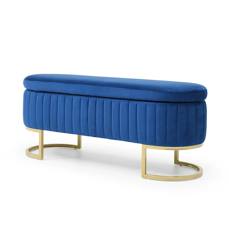 Storage Bench Bedroom Bench, Velvet Oval Upholstered End of Bed Bench with Golden Metal Legs, 50 Storage Ottoman Bench