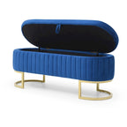 Storage Bench Bedroom Bench, Velvet Oval Upholstered End of Bed Bench with Golden Metal Legs, 50 Storage Ottoman Bench