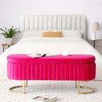 Storage Bench Bedroom Bench, Velvet Oval Upholstered End of Bed Bench with Golden Metal Legs, 50 Storage Ottoman Bench